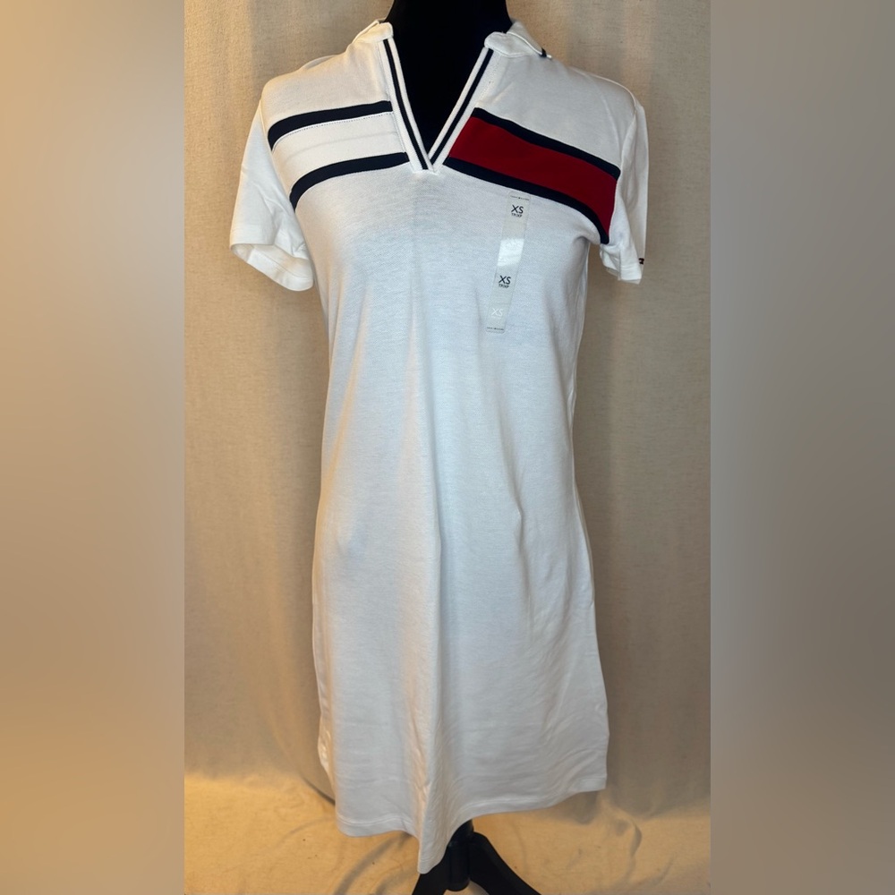 Tommy Hilfiger Sport Polo Dress White Red Navy XS NWT